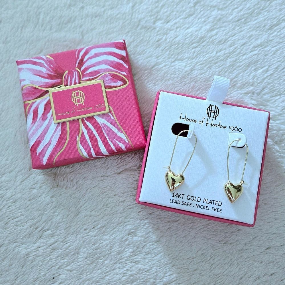 House🏠 of Harlow 1960 Puffy Gold💛 Heart❤ Earrings - NIB